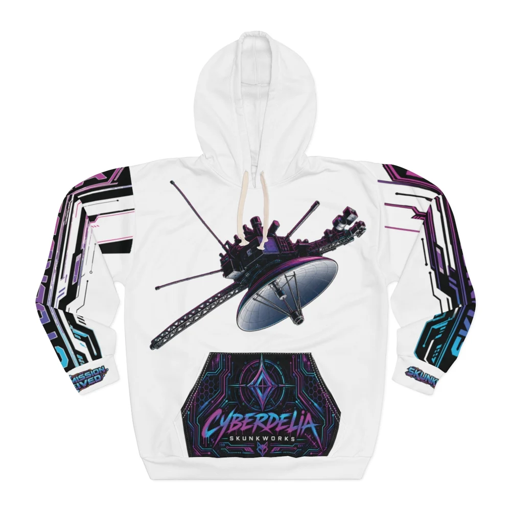 White Cyberdelia Rose Hoodie — Psychedelic Cyberpunk Pullover