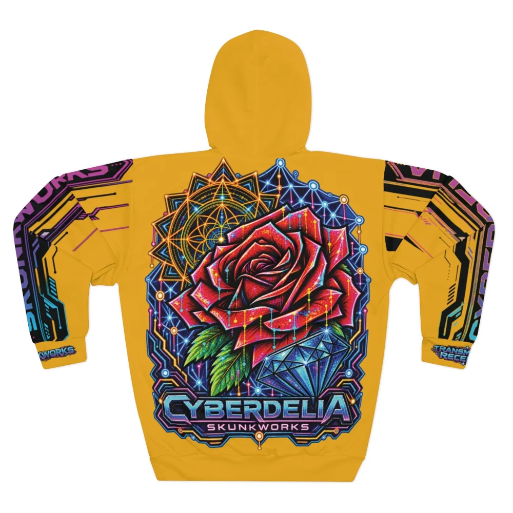 Orange Cyberdelia Rose Hoodie — Psychedelic Cyberpunk Pullover
