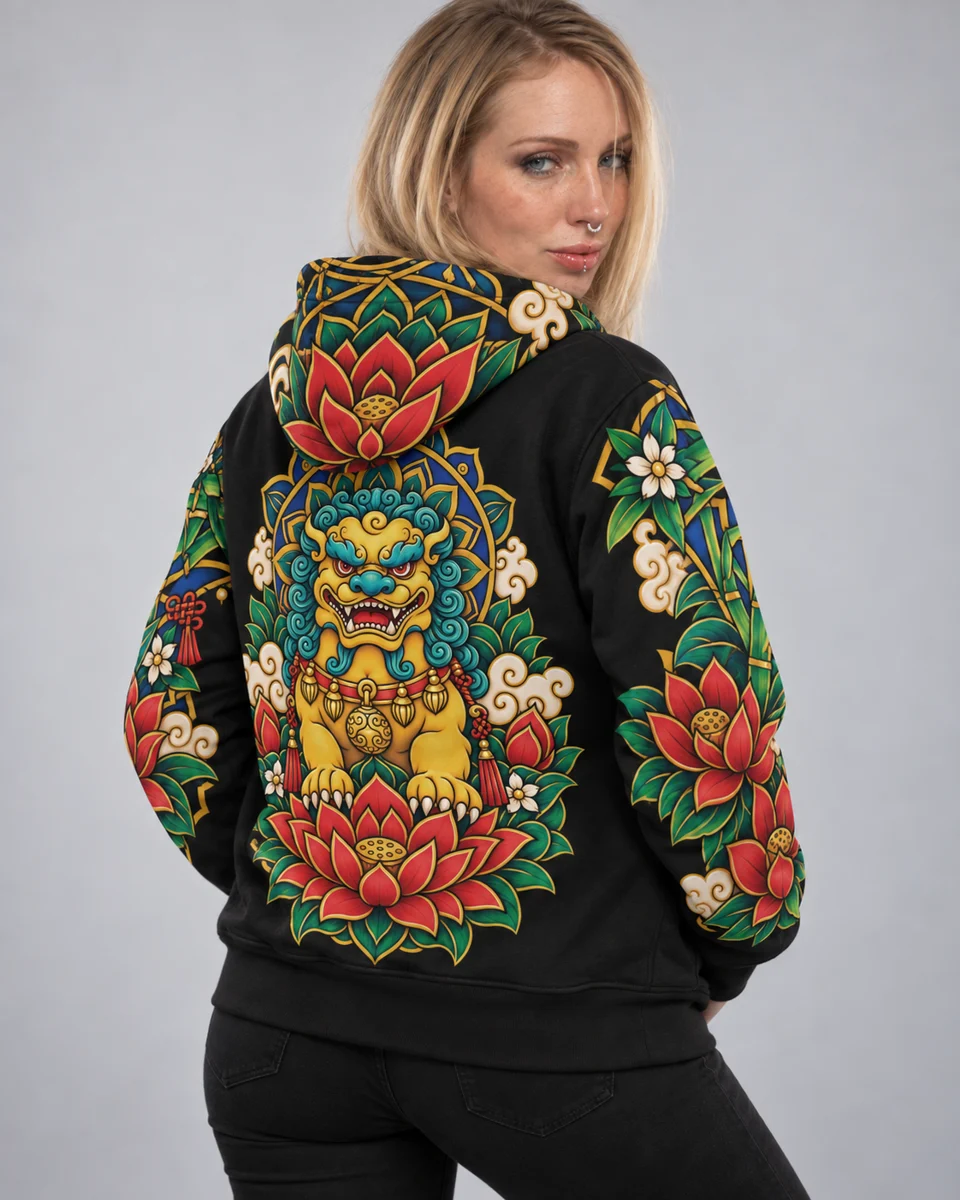 Lotus Sentinel — Guardian Lion Hoodie