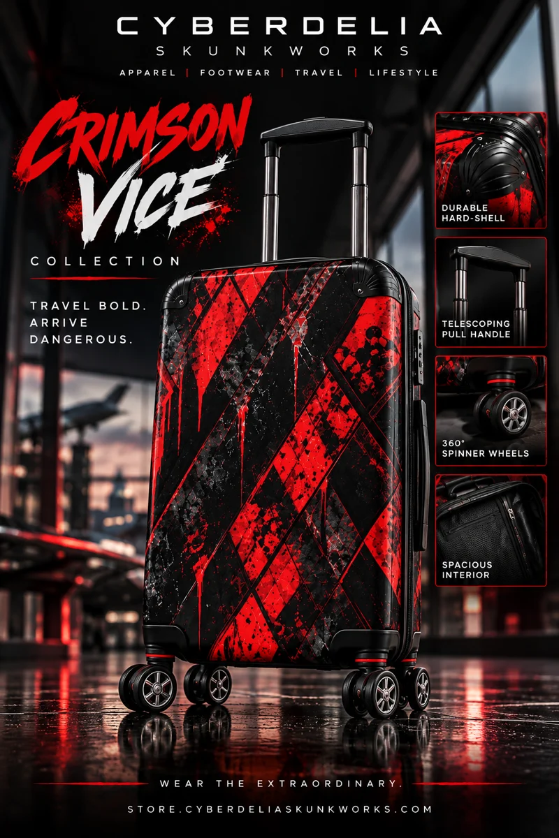 CRIMSON VICE Hard-Shell Spinner Suitcase | Cyberdelia Skunkworks