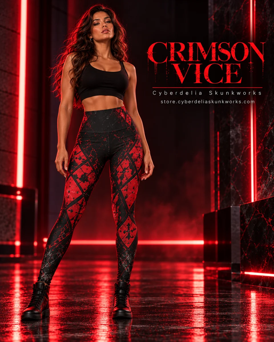 CRIMSON VICE | Afterdark Leggings Women's High-Waisted All-Over Print Leggings | Cyberdelia Skunkworks