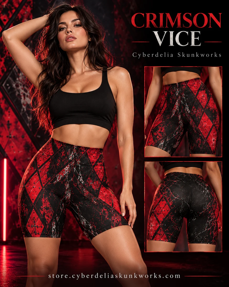 CRIMSON VICE | Afterdark Biker Shorts Women's All-Over Print Biker Shorts | Cyberdelia Skunkworks