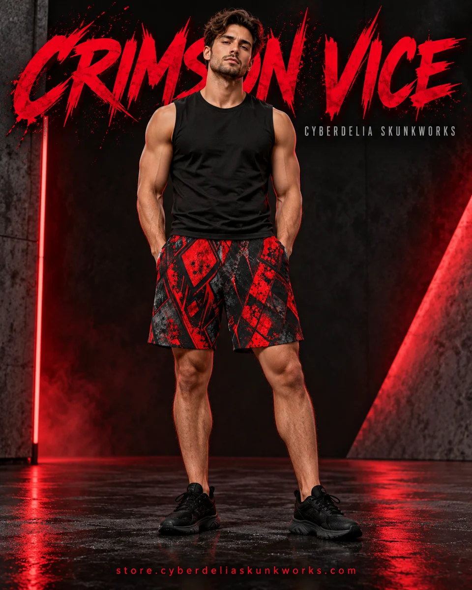 CRIMSON VICE | Blackout Shorts Men's All-Over Print Shorts | Cyberdelia Skunkworks